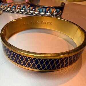 Halcyon Days Blue Enamel Lattice Gold-Tone Bangle Bracelet